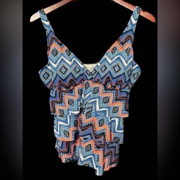 Tankini Tribal Geometric Pattern Tiered Ruffled Colorful womens xsmall kids 12 - Picture 2 of 11